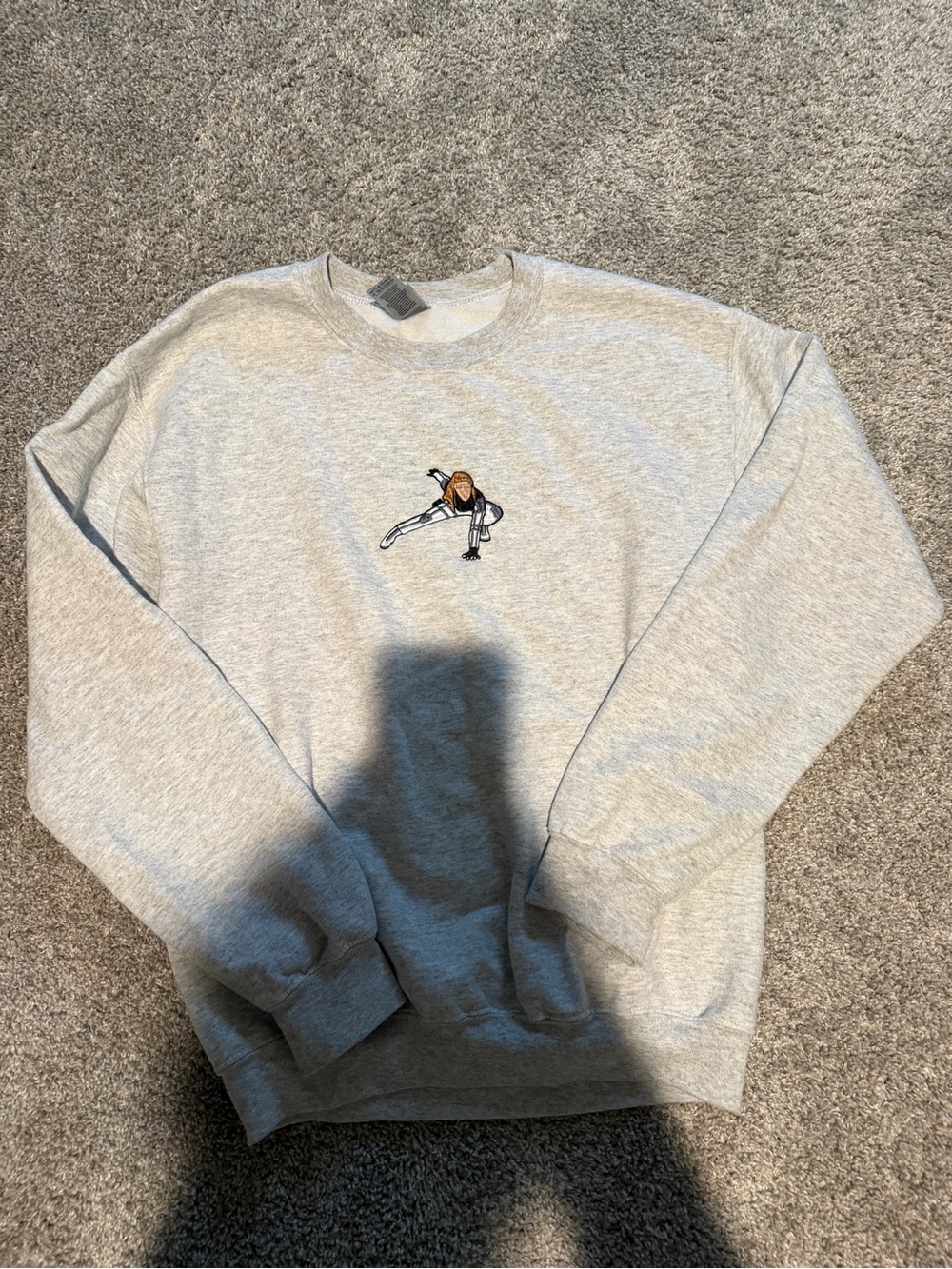 Gildan Light Gray Crewneck Sweatshirt with Small Embroidered Skate Graphic
